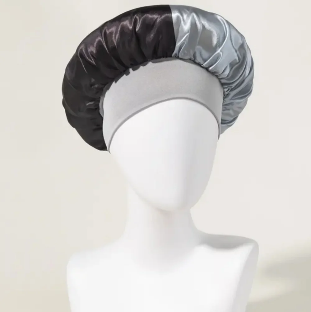 New Black and silver women's Satin hair bonnet